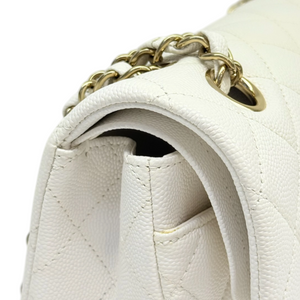 Classic Double Flap Small Caviar Quilted White GHW