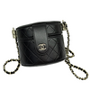 Round Vanity Case With Chain Lambskin Black GHW