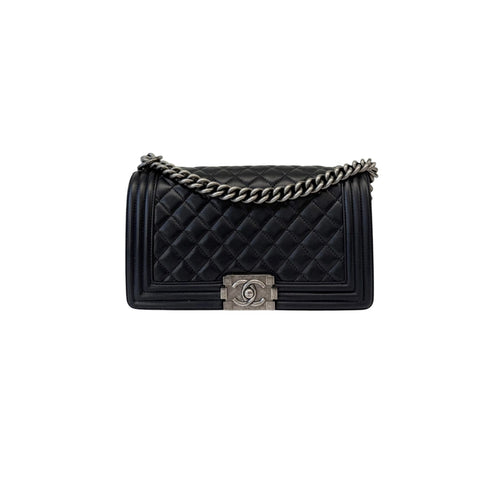 Small Double Flap Bag in Navy Blue Caviar with SHW