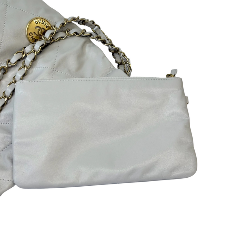 Small Shiny Calfskin Quilted Light Grey GHW