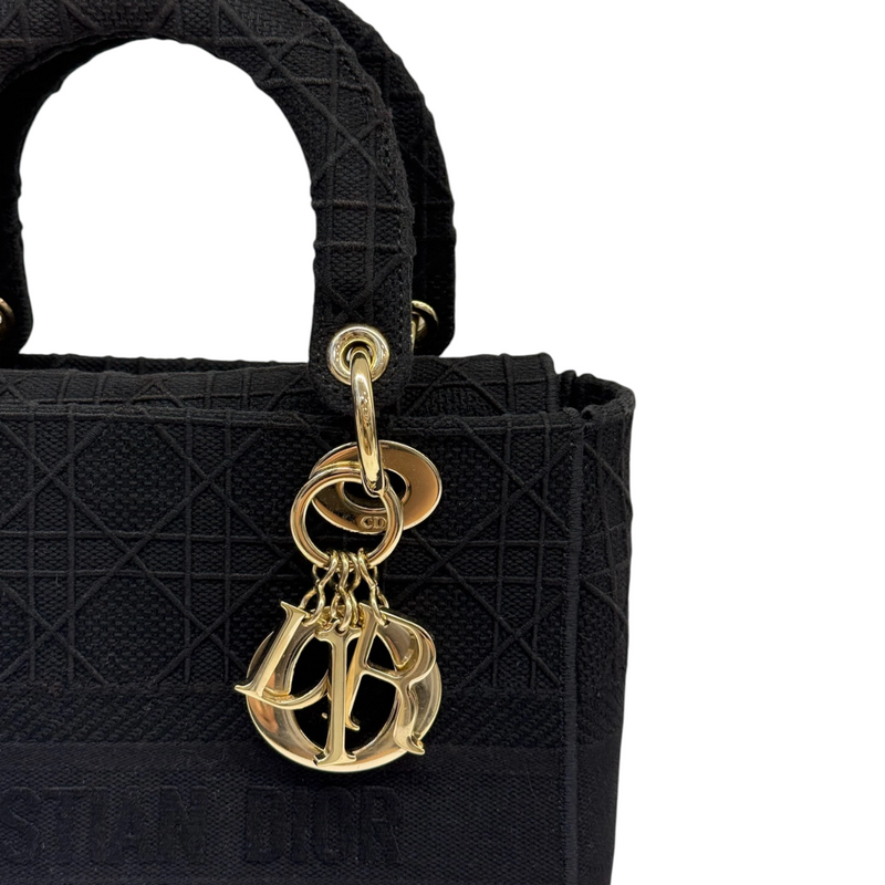 Lady D-Lite Medium Canvas Cannage Black GHW
