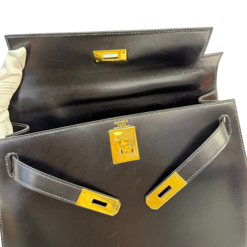 Vintage Kelly Sellier 28 Box Calfskin Black GHW