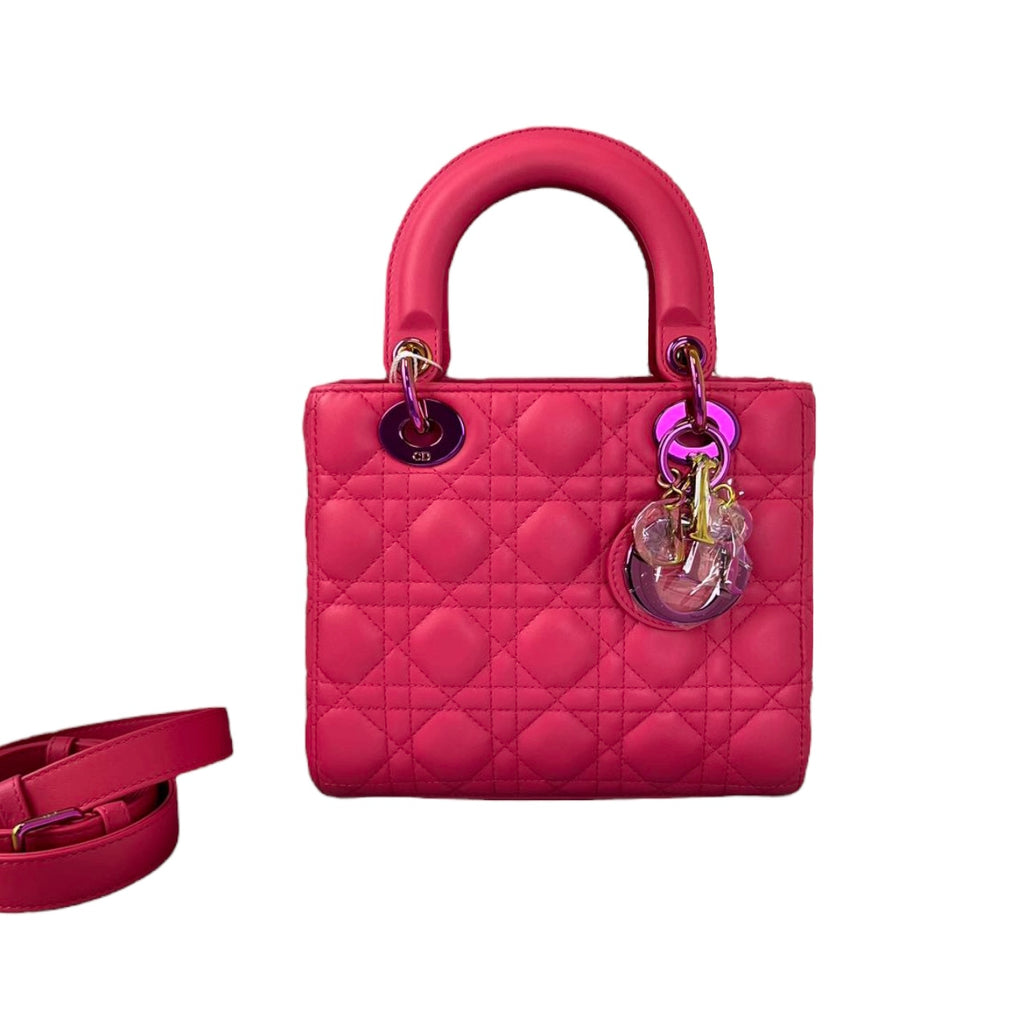 Small Lady Dior Lambskin Pink Rainbow Hardware