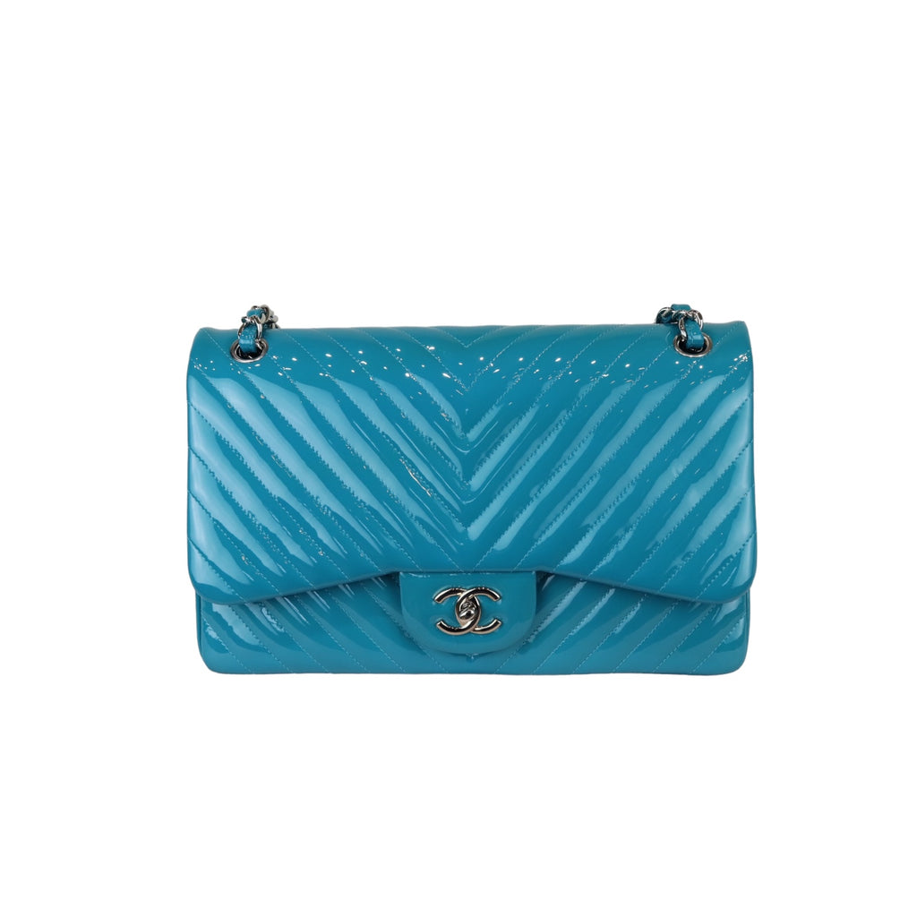 Jumbo Double Flap Chevron Patent Quilted Blue SHW