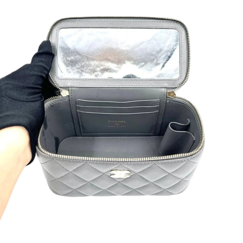 Vanity Rectangular Top Handle Small Lambskin Grey GHW