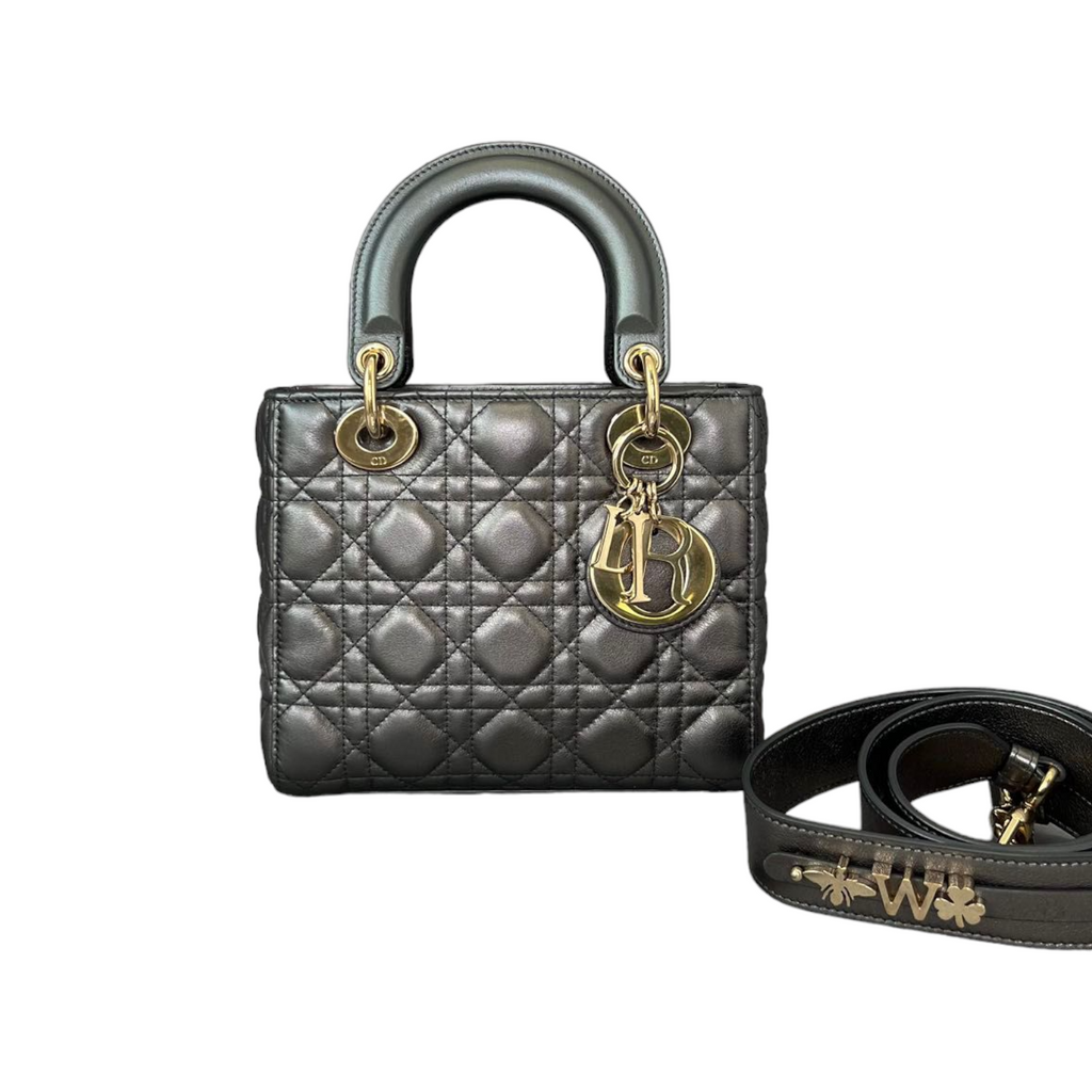 Metallic ABC Lady Dior Small Gunmetal Grey GHW