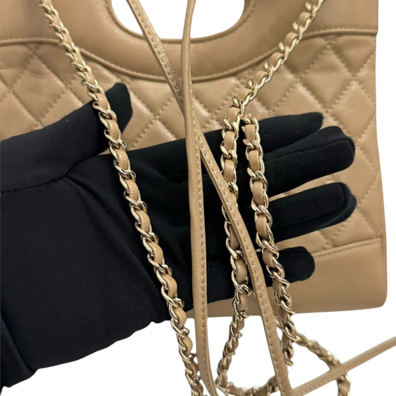 31 Shopping Tote Mini Crumpled Lambskin Dark Beige GHW