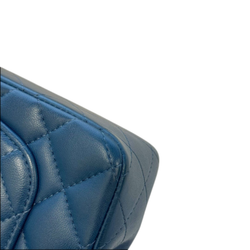 Rectangular Flap Mini Lambskin Quilted Blue SHW