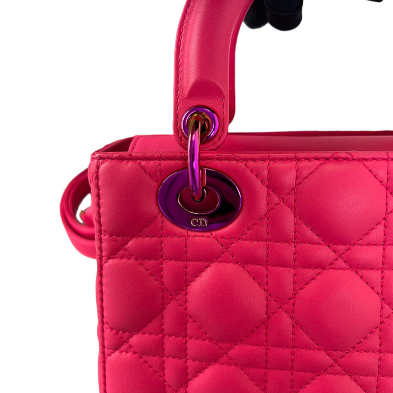 Small Lady Dior Lambskin Pink Rainbow Hardware