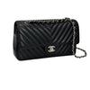Classic Double Flap Medium Caviar Chevron Quilted Black SHW