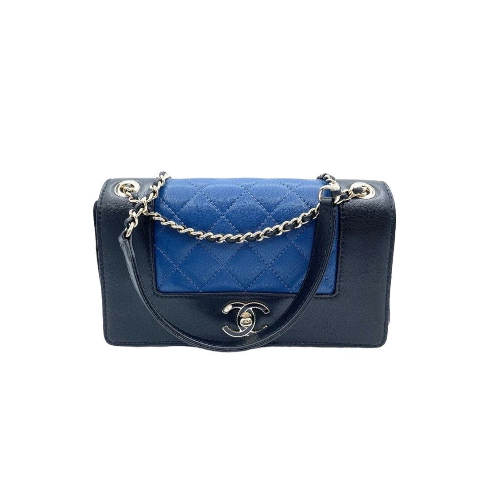 Sheepskin Quilted Vintage Mademoiselle Flap in Blue and Black GHW