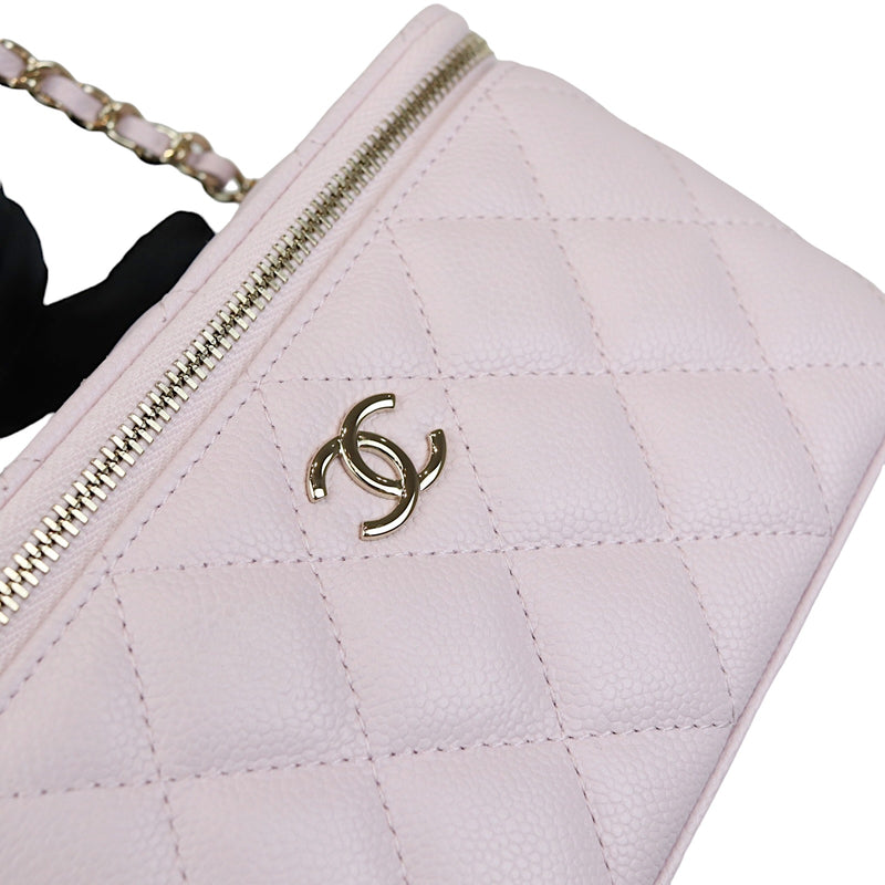 CHANEL Lambskin Quilted Top Handle Mini Vanity Case With Chain