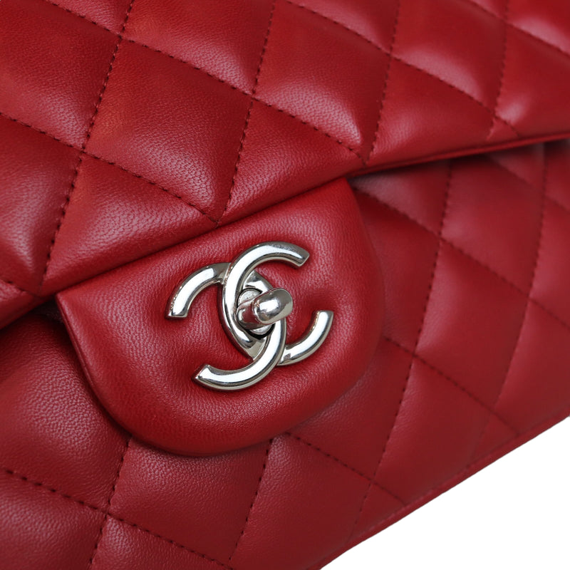 Double Flap Jumbo Lambskin Red SHW