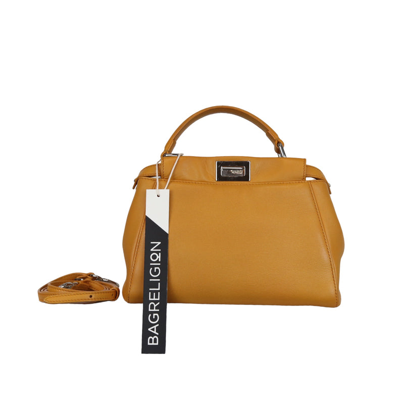 Mini Peekaboo Smooth Leather Satchel Mustard Yellow SHW