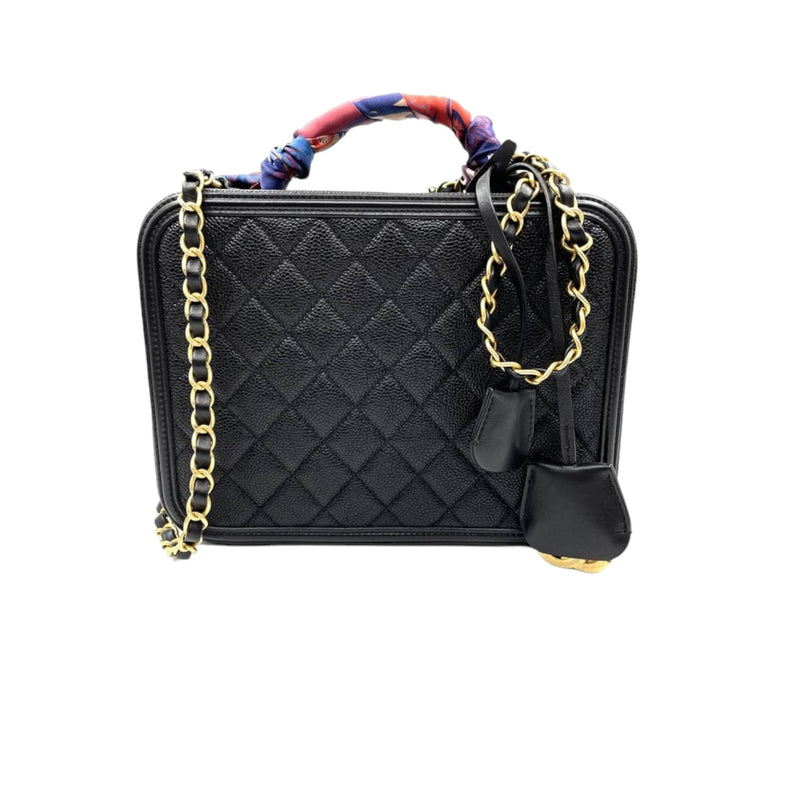 CC Filigree Vanity Case Medium With Hermes Twilly Caviar Black GHW
