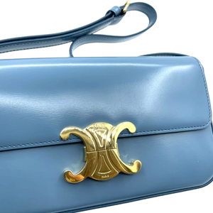 Shiny Calfskin Triomphe Shoulder Bag Light Blue GHW