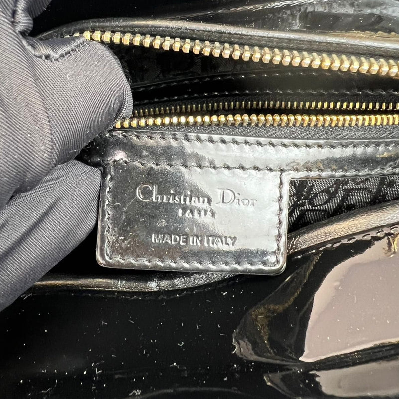 Lady Dior Large Patent Quilted Black GHW