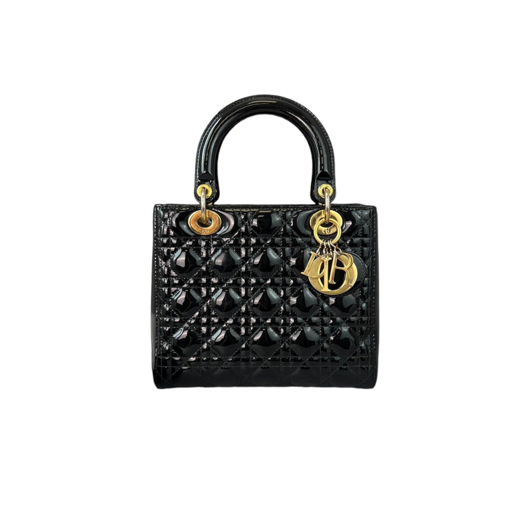 Lady Dior Medium Patent Black GHW