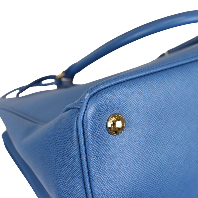 Saffiano Lux Galleria Double Zip Tote Blue GHW