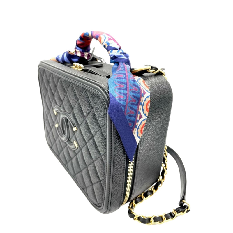CC Filigree Vanity Case Medium With Hermes Twilly Caviar Black GHW