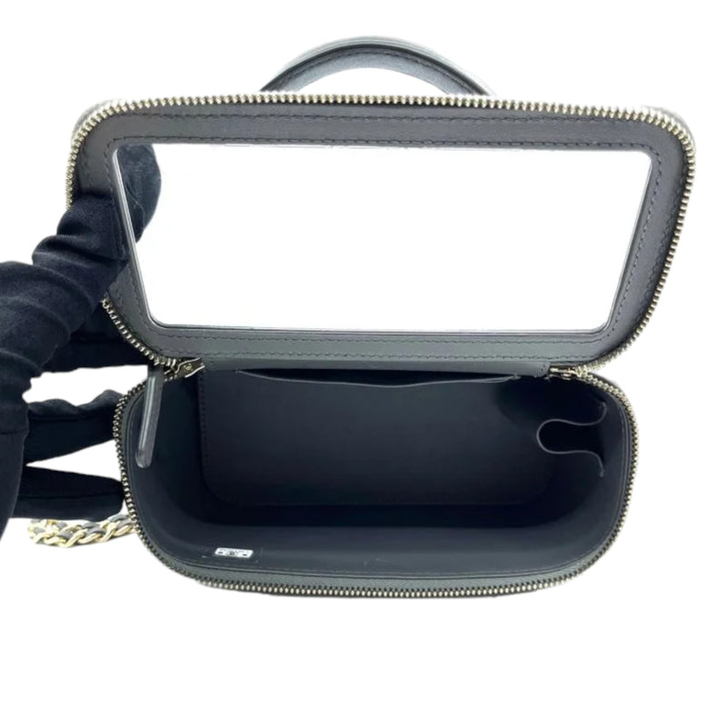 Vanity Rectangular Top Handle Small Lambskin Grey GHW