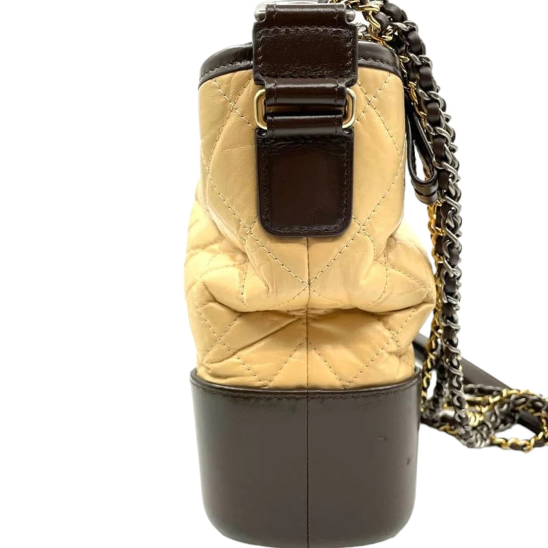 Gabrielle Hobo Medium Aged Calfskin Quilted Beige Black MHW
