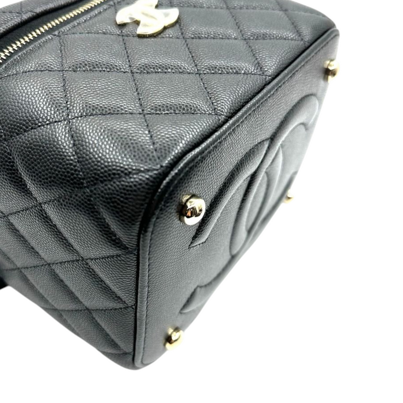 Chanel Top Handle Vanity Case With Chain Caviar Black LGHW