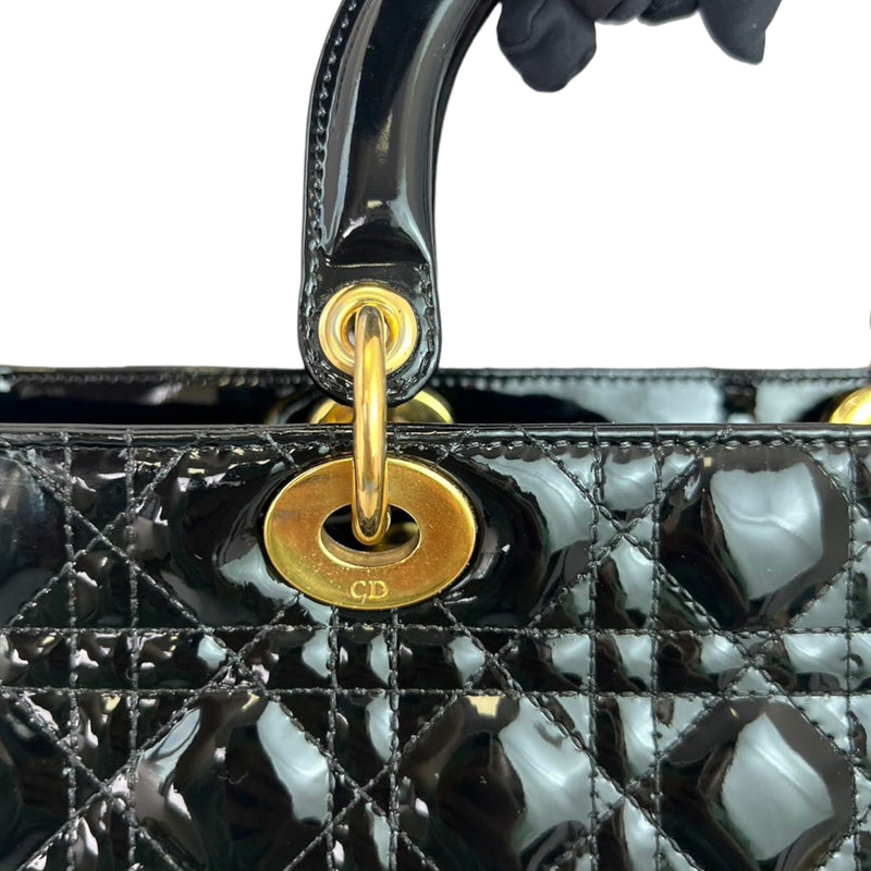 Lady Dior Large Patent Quilted Black GHW