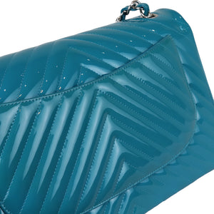 Jumbo Double Flap Chevron Patent Quilted Blue SHW