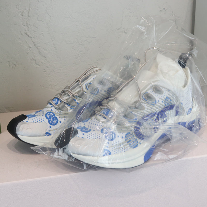 Run Sneakers Knit Fabric GG Monogram Blue White Size 6.5