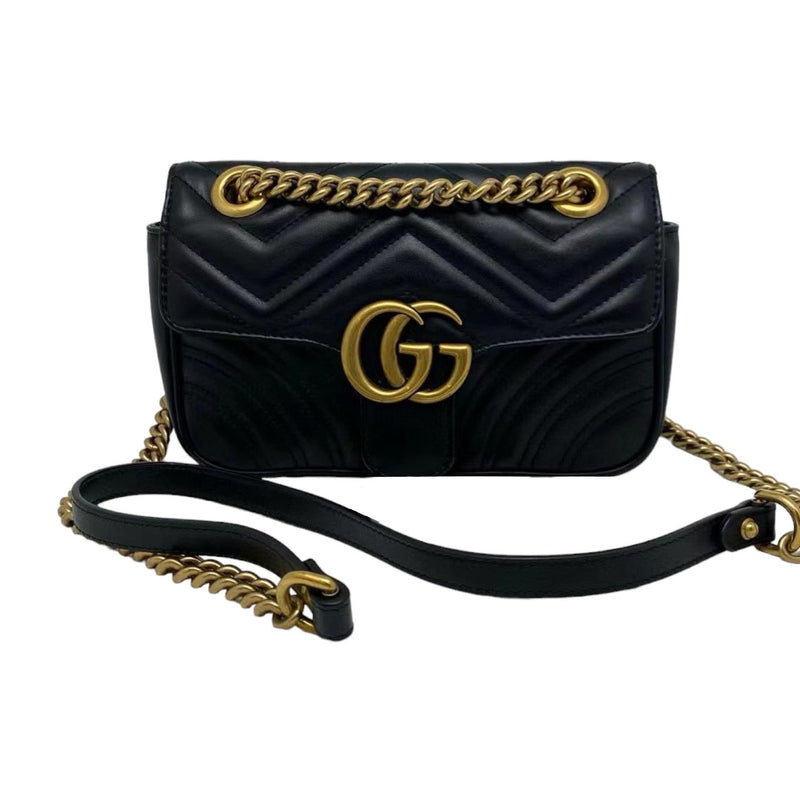 GG Marmont Mini Calfskin Matelasse Black GHW