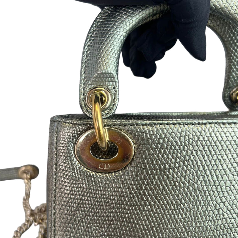 Christian Dior Mini Lady Dior 17cm Bag with Diamond Charms Lizard
