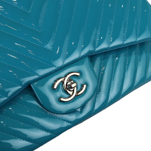 Jumbo Double Flap Chevron Patent Quilted Blue SHW