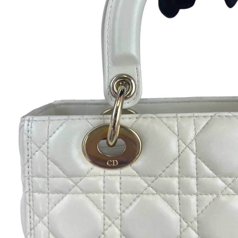 Cannage Lady Dior Medium White GHW