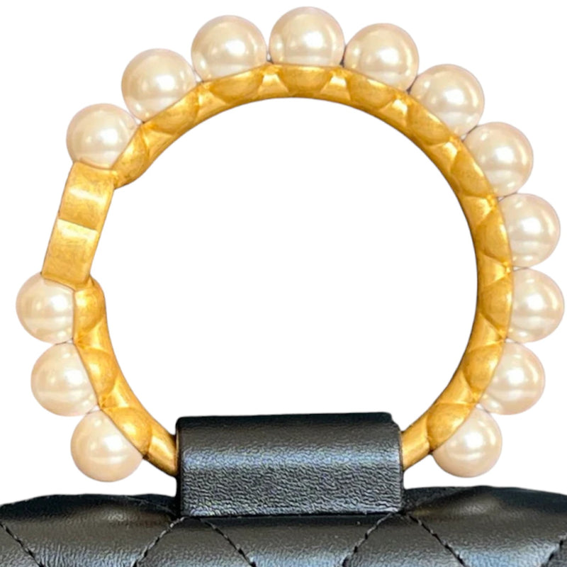 Pearl Bracelet Clutch with Chain Lambskin Black GHW