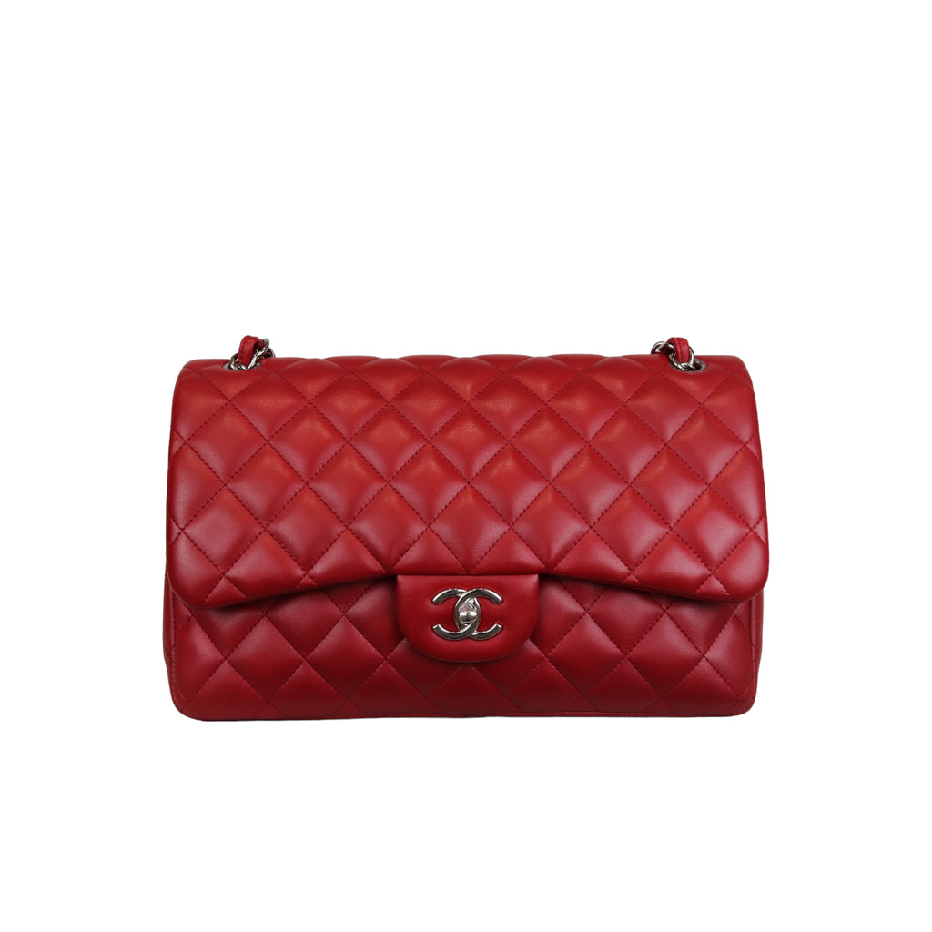 Double Flap Jumbo Lambskin Red SHW