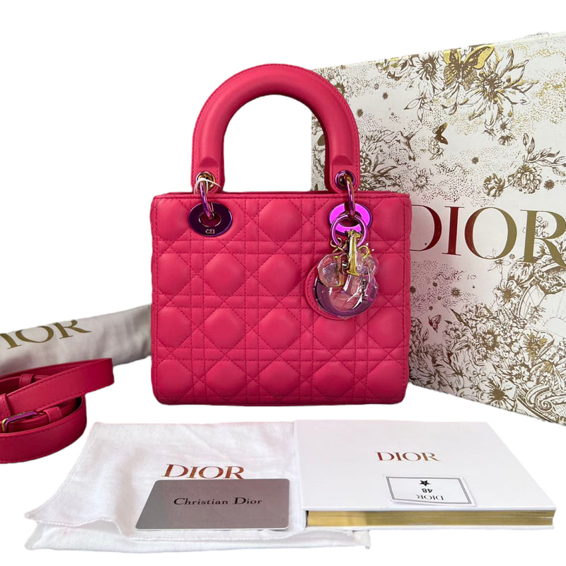 Small Lady Dior Lambskin Pink Rainbow Hardware