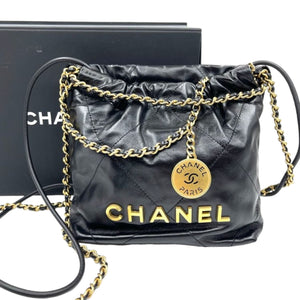 Mini Chanel 22 Shiny Calfskin Quilted Black GHW