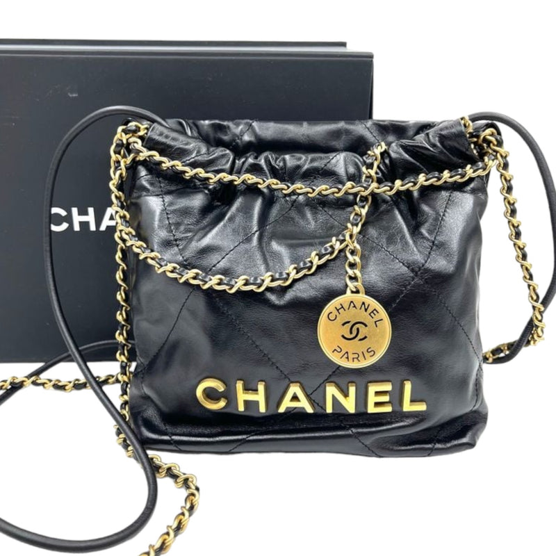 Mini Chanel 22 Shiny Calfskin Quilted Black GHW