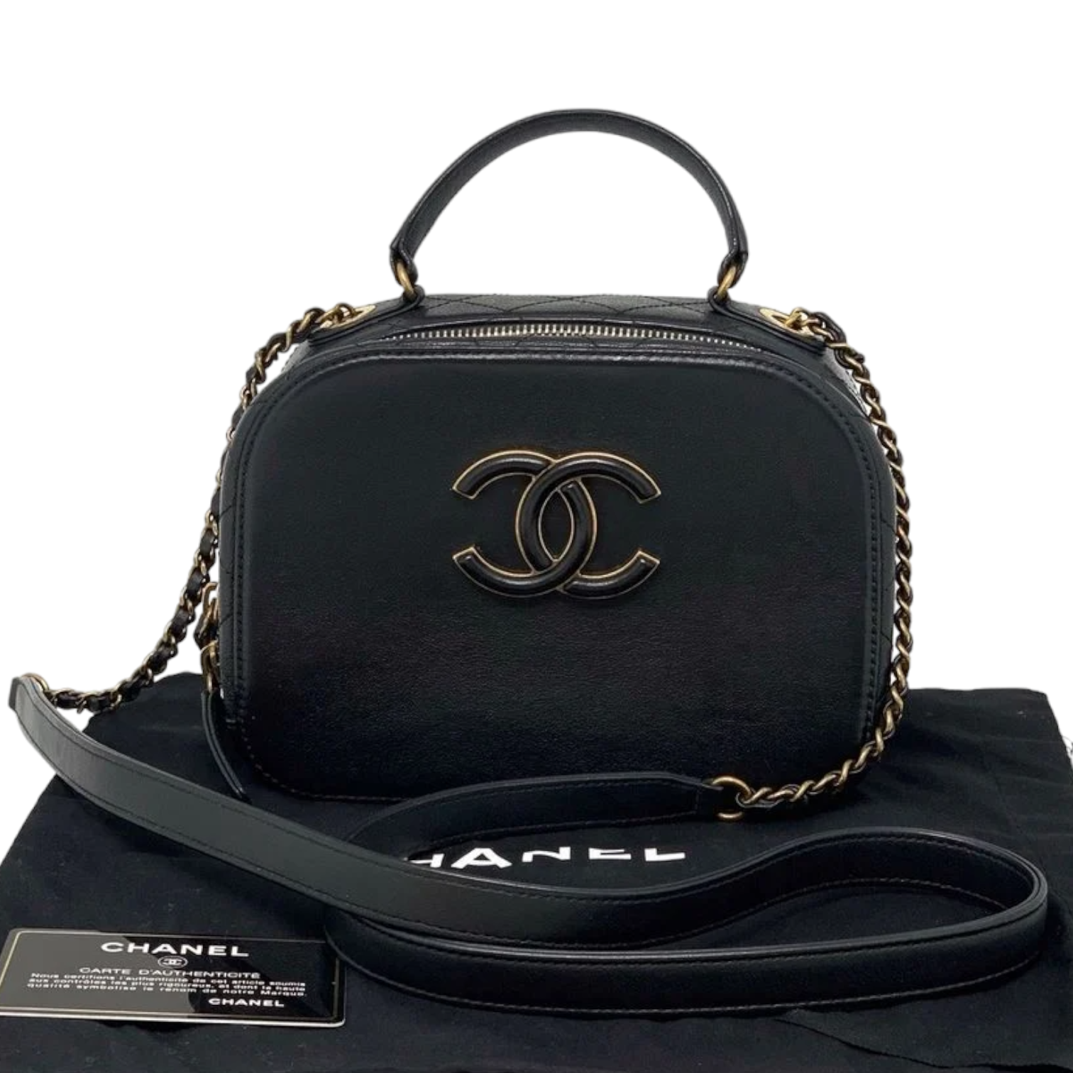 Chanel SLG Ribbon Round Vanity, Caramel Lambskin Leather, Gold