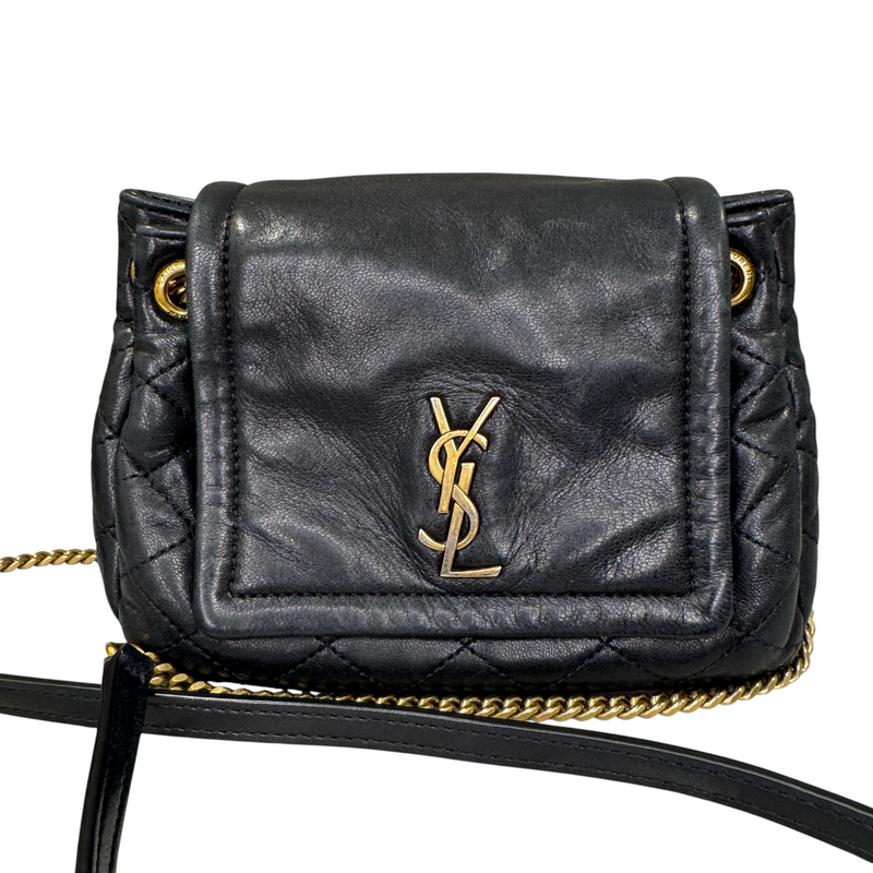 Nolita Mini Lambskin Quilted Monogram Black GHW