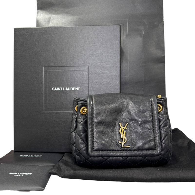 Nolita Mini Lambskin Quilted Monogram Black GHW