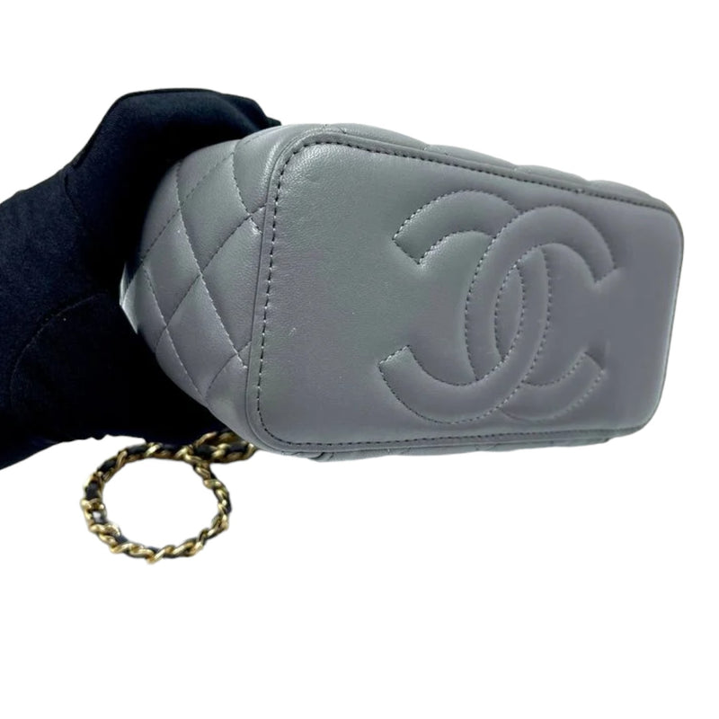Vanity Rectangular Top Handle Small Lambskin Grey GHW