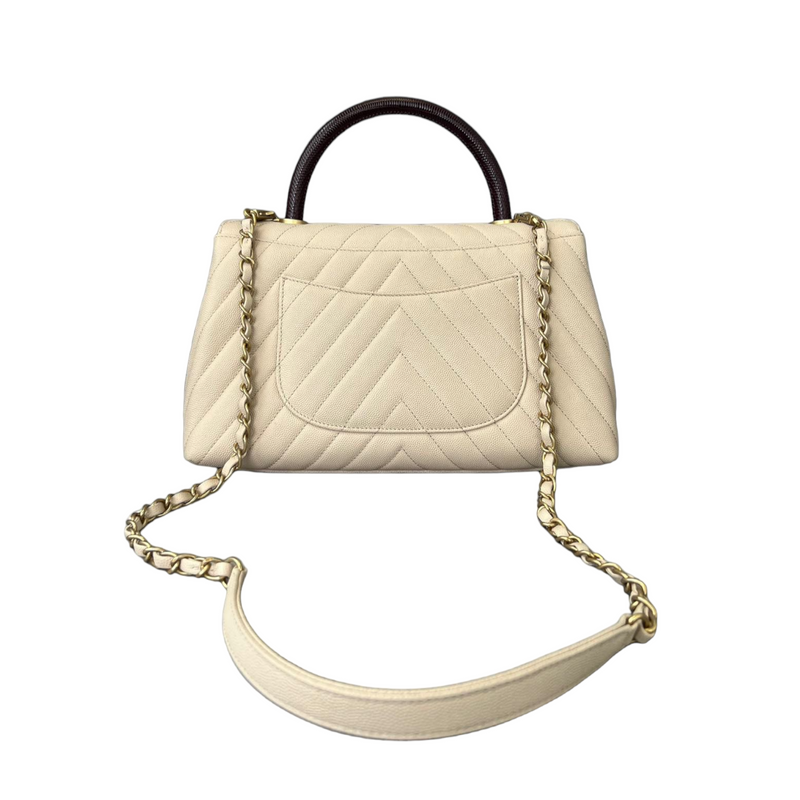 Chanel Coco Handle Medium Chevron Flap Bag in White with GHW