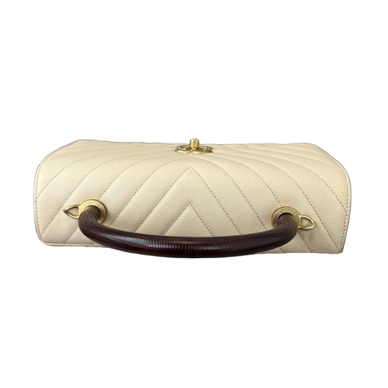 Coco Handle Medium Chevron Flap Bag White GHW