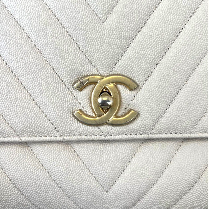 Chanel Extra Mini White Quilted Caviar Coco Handle TPM