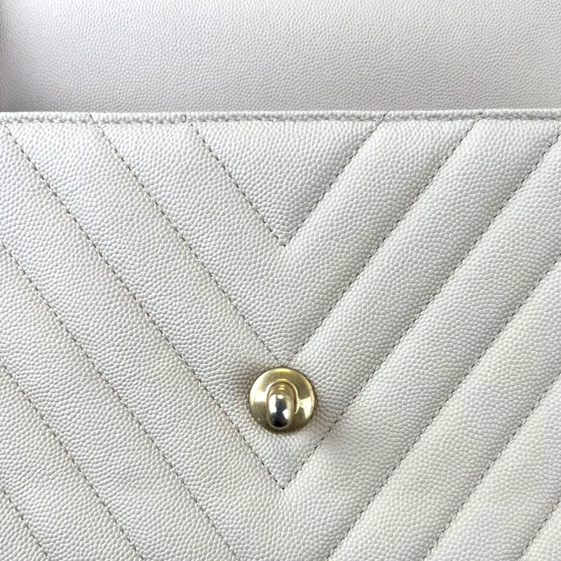 Coco Handle Medium Chevron Flap Bag White GHW