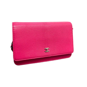 Wallet on Chain WOC Lizard Leather Hot Pink SHW