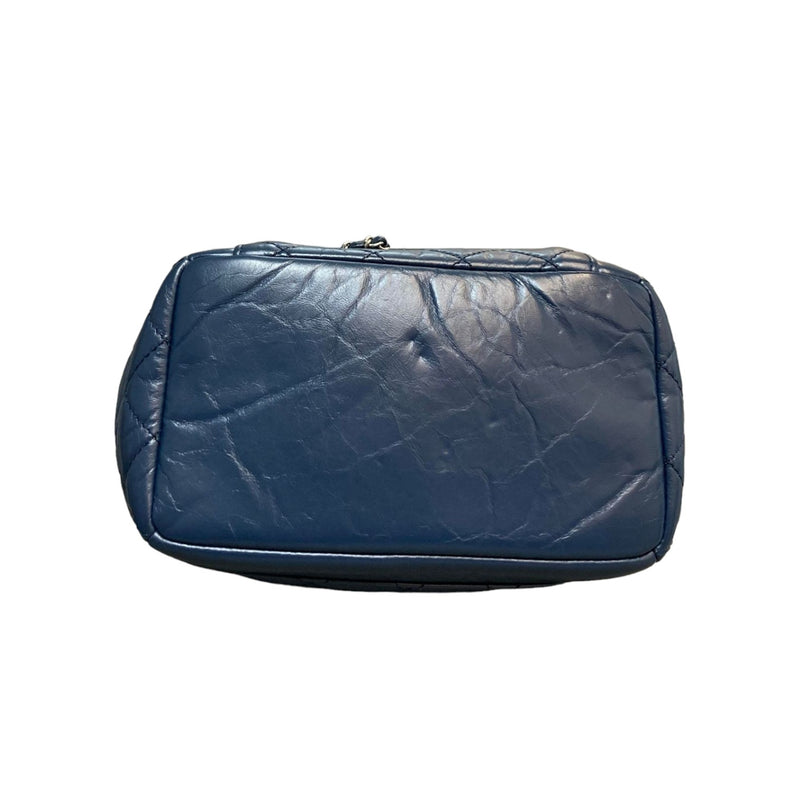 Drawstring Bag Small Aged Calfskin Quilted Blue SHW