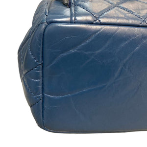 Drawstring Bag Small Aged Calfskin Quilted Blue SHW